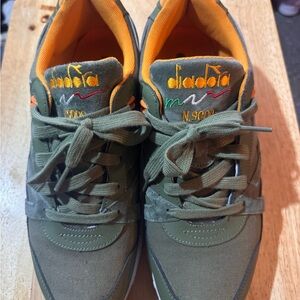 Diadora N9000 Olive & Orange Athletic Sneakers